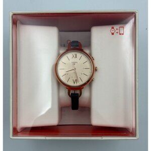 Fossil Q Annette Hybrid Smart Watch Women Rose Gold Blue Leather Band FTW5023